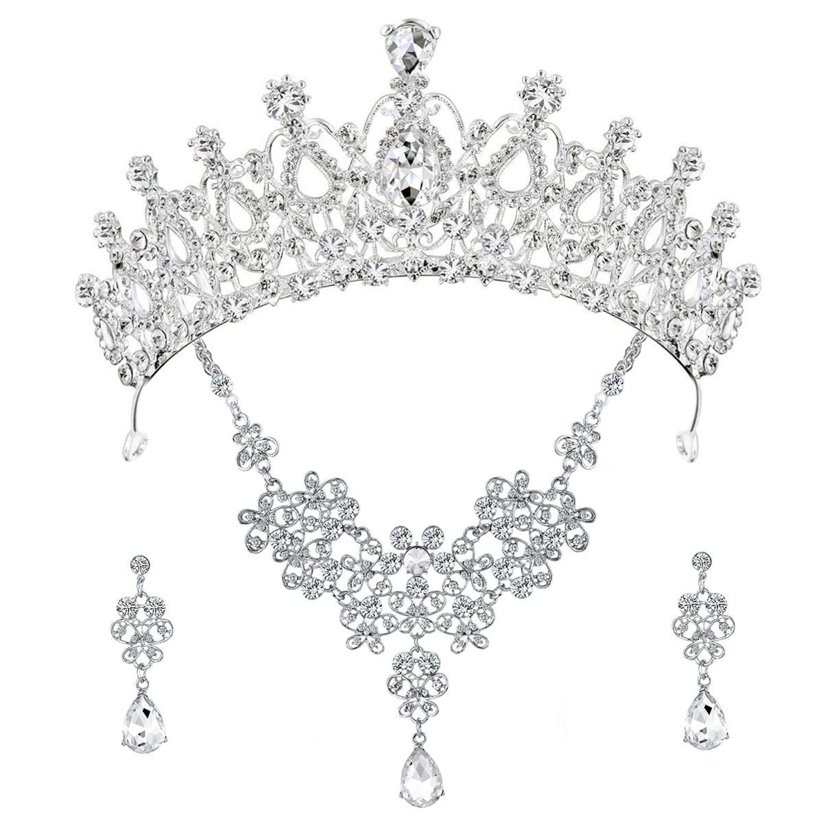 SANNIDHI Set of 3 Bridal Jewelry Set Crystal Necklace Earrings Crystal Crown Hair Accessory Bridal Jewelry Set for Bridal Wedding Prom Birthday Party Gift Jewelry for Women Girls SANNIDHI Set of 3 Bridal Jewelry Set Crystal Necklace Earrings Crystal Crown Hair Accessory Bridal Jewelry Set for Bridal Wedding Prom Birthday Party Gift Jewelry for Women Girls